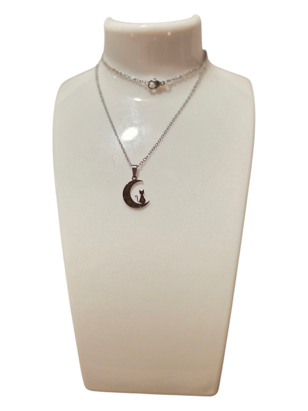 New Stainless Steel Moon & Cat Pendant Necklace - Women's Jewelry